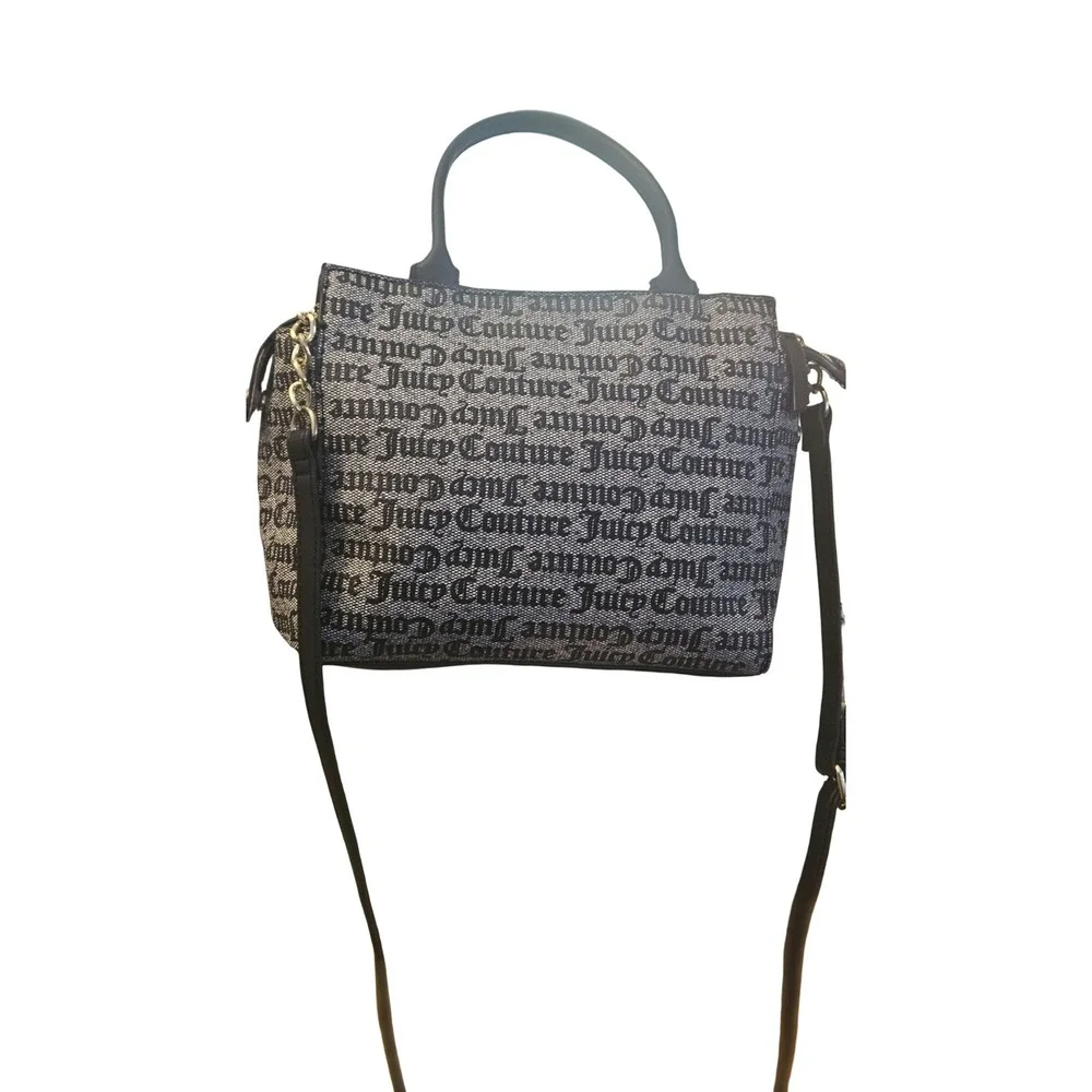 Juicy Couture Monogram Satchel Crossbody Bag with Heart Coin Purse Black Grey